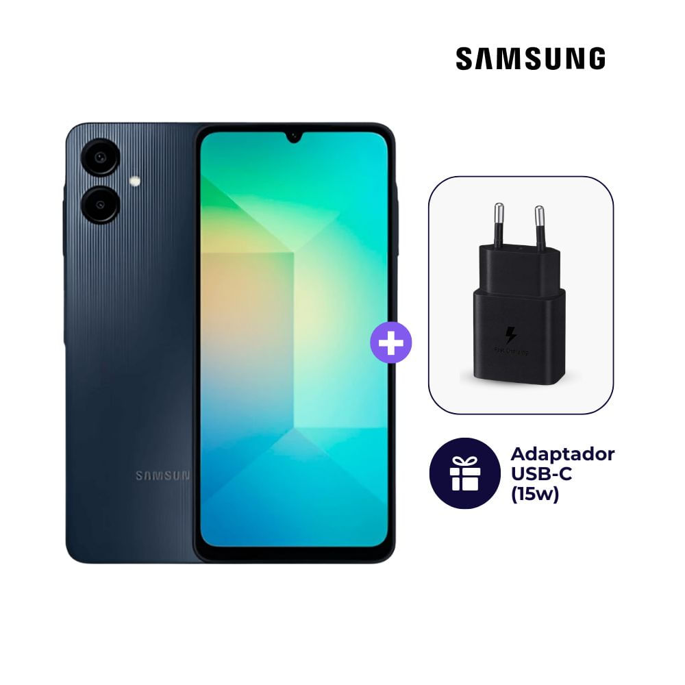 Celular Samsung Galaxy A06 64GB 4GB Negro y Adaptador USB-C Samsung Original 15W