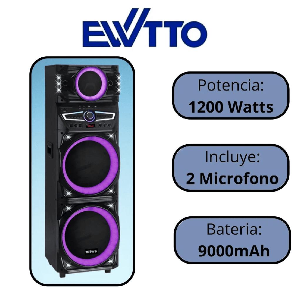 Parlante EWTTO Torre 1200 Watts 9000mAh BT-USB-TF-MIC-LUZ RGB-FM - 2 Micrófonos ET-P5817MBC 2026