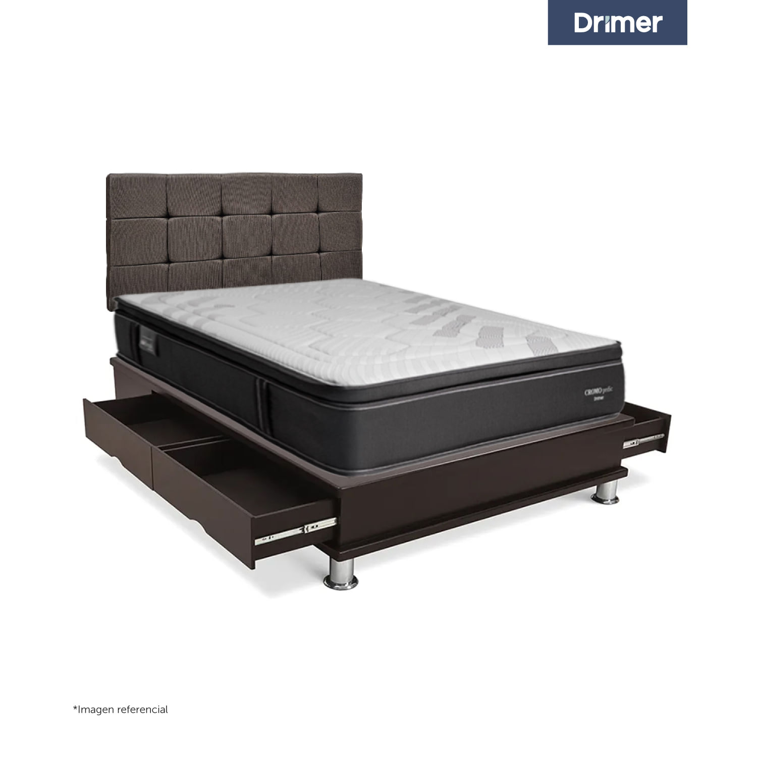 Dormitorio Cuadros Cromopedic Queen + Almohadas + Protector Marrón