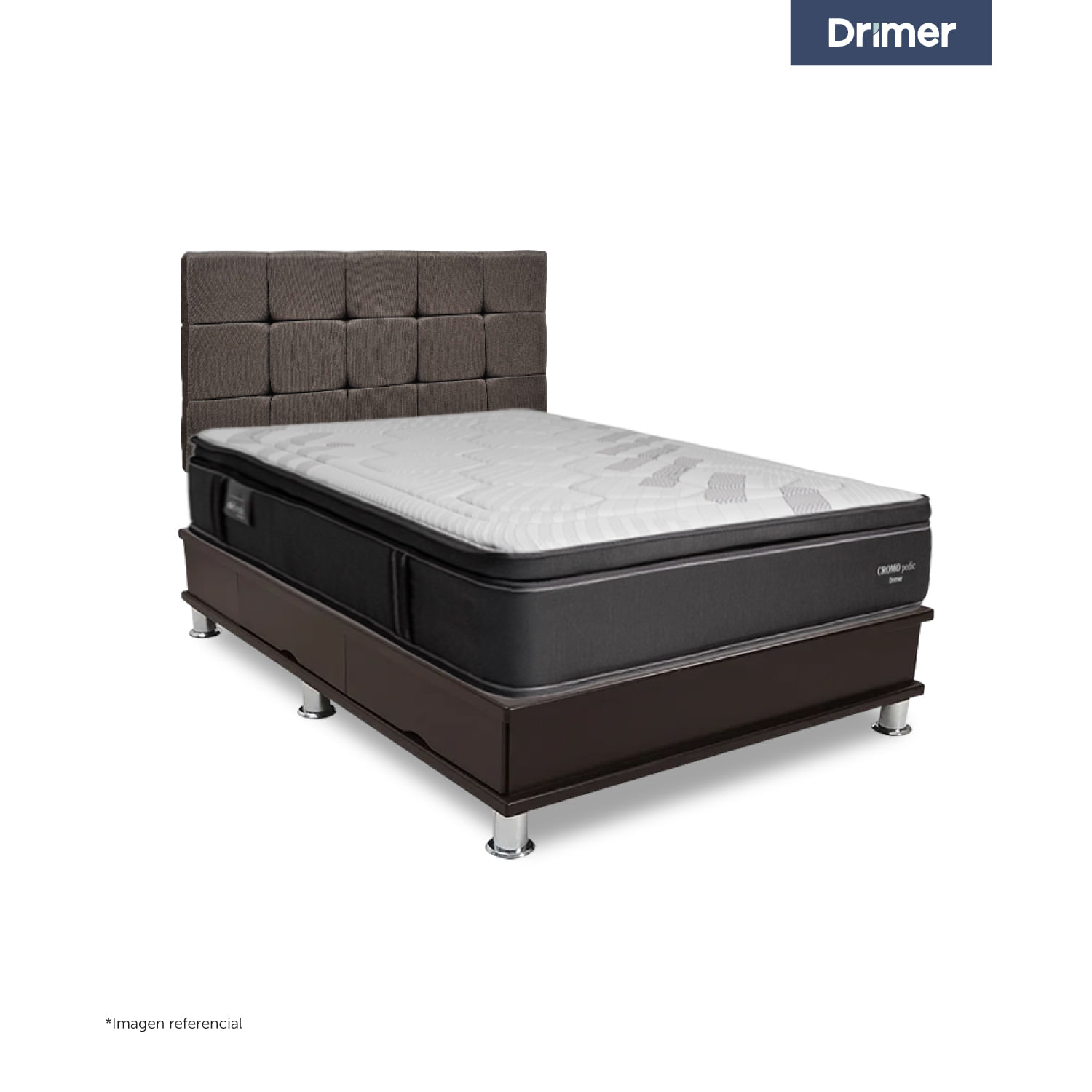 Dormitorio Cuadros Cromopedic 2 Plazas + Almohadas + Protector Marrón