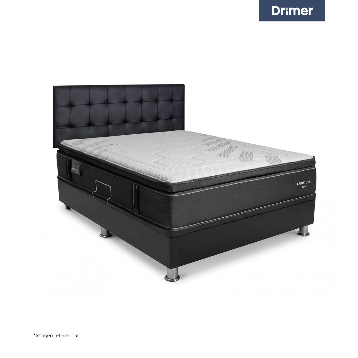 Dormitorio Divan Laqueada Negro Cromopedic 2Plazas