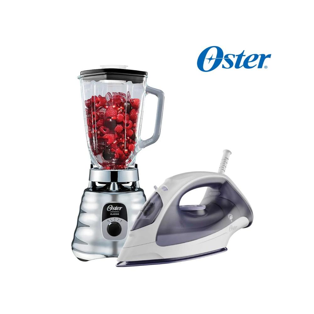 COMBO OSTER Licuadora Cromada 1.25 Litros BLST4655- Plancha A Vapor