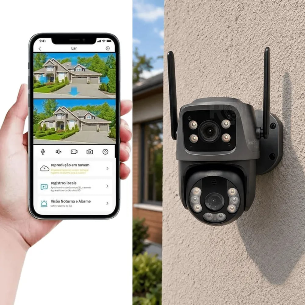 Cámara De Seguridad WiFi Exterior 2 Lentes Con Zoom 8X Y Monitoreo Remoto 360° Negro