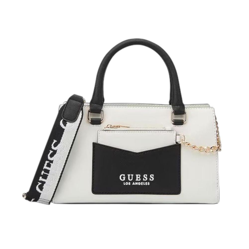 MINI CARTERA CROSSBODY GUESS BLANCO CON NEGRO BANDERA