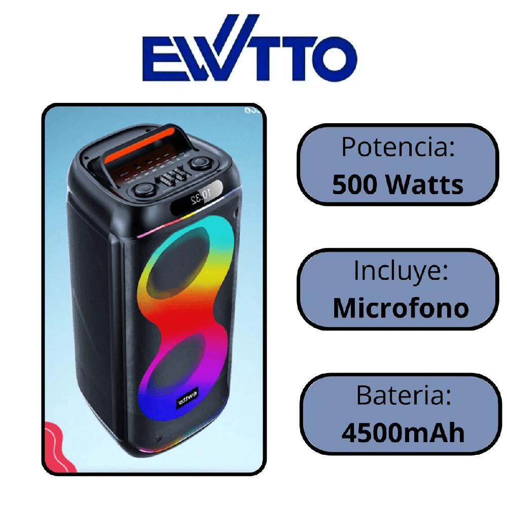 Parlante EWTTO 500 Watts AC BT-USB-MIC-LUZ RGB- 4500mAh - Micrófono Inalámbrico ET-P5814MBC - 2026