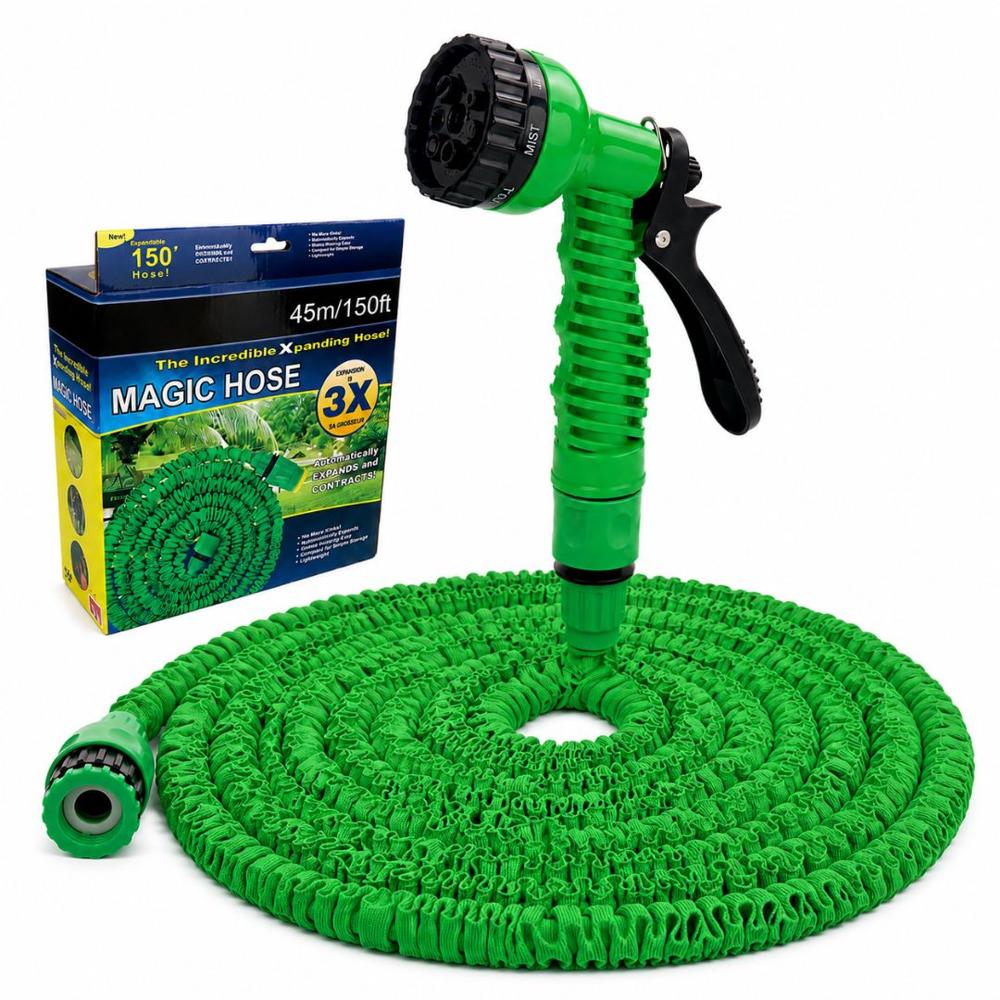 Manguera Multiusos Expandible Retráctil con Accesorios hasta 45 Metros 7 en 1 - Verde