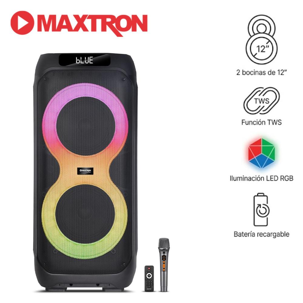 Torre de Sonido Maxtron Furore MX1207 con 02 Boufer 12” Función TWS BT USB 01 MICRO
