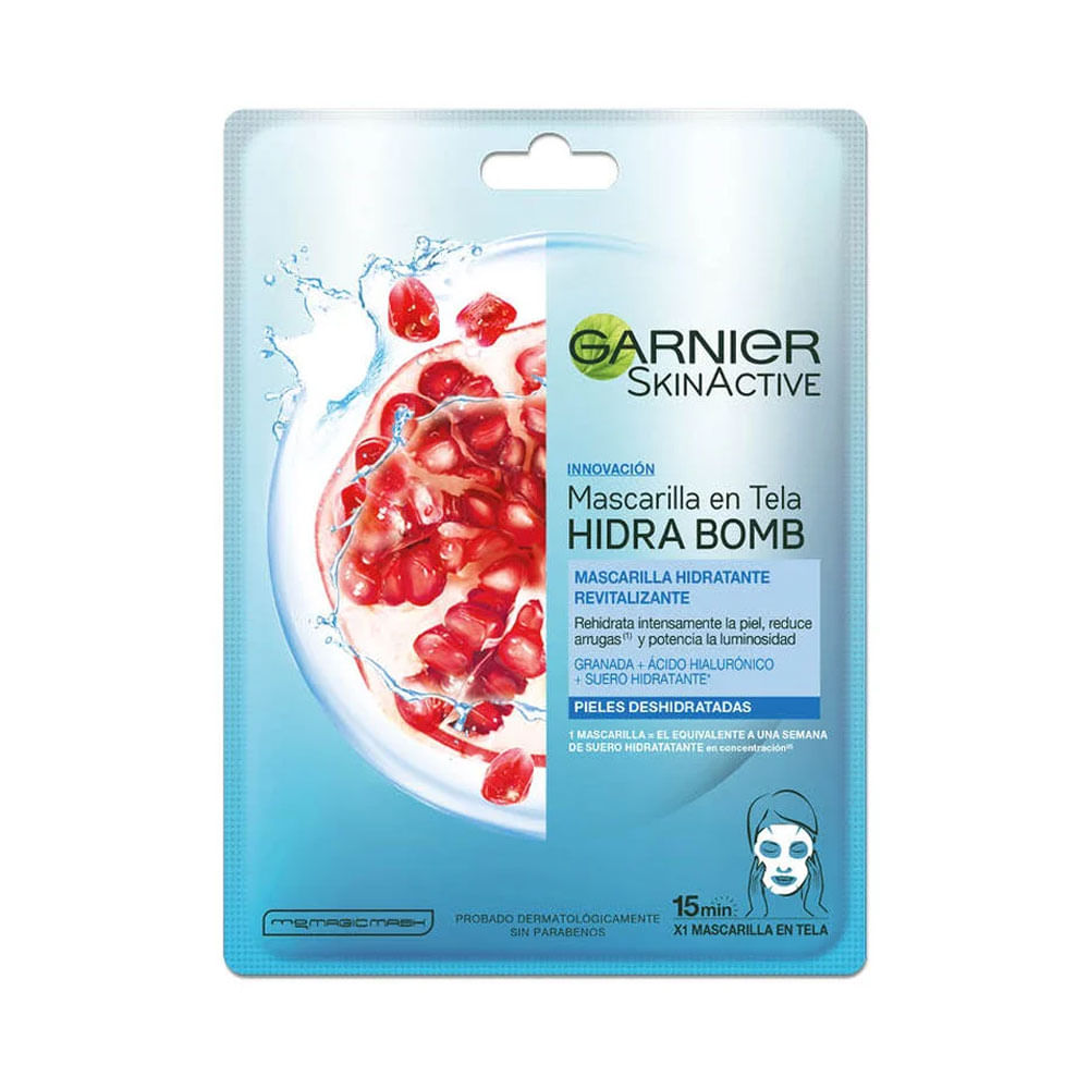 Mascarilla facial de tela Garnier Skin Active Hidra Bomb Granada