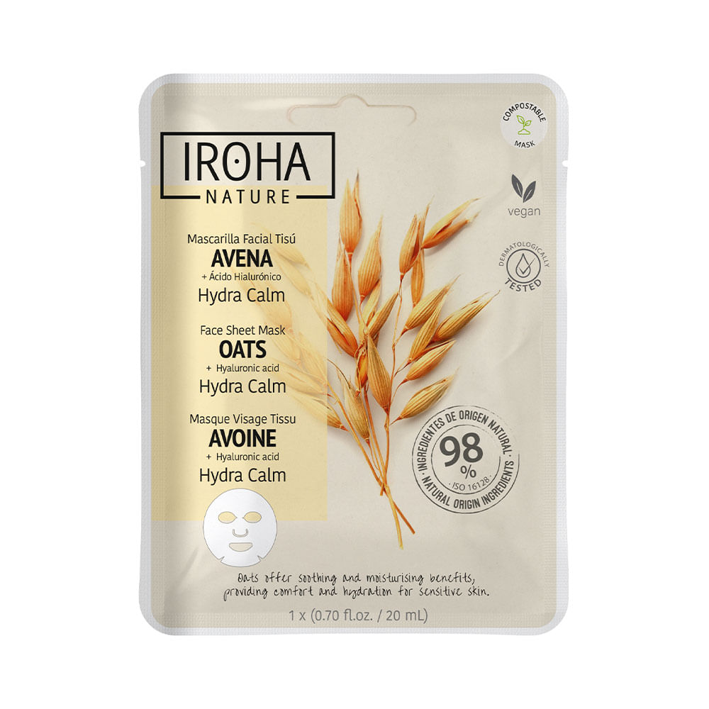 Mascarilla Hidratante Tisú de Avena Iroha Ácido Hialurónico 20 ml