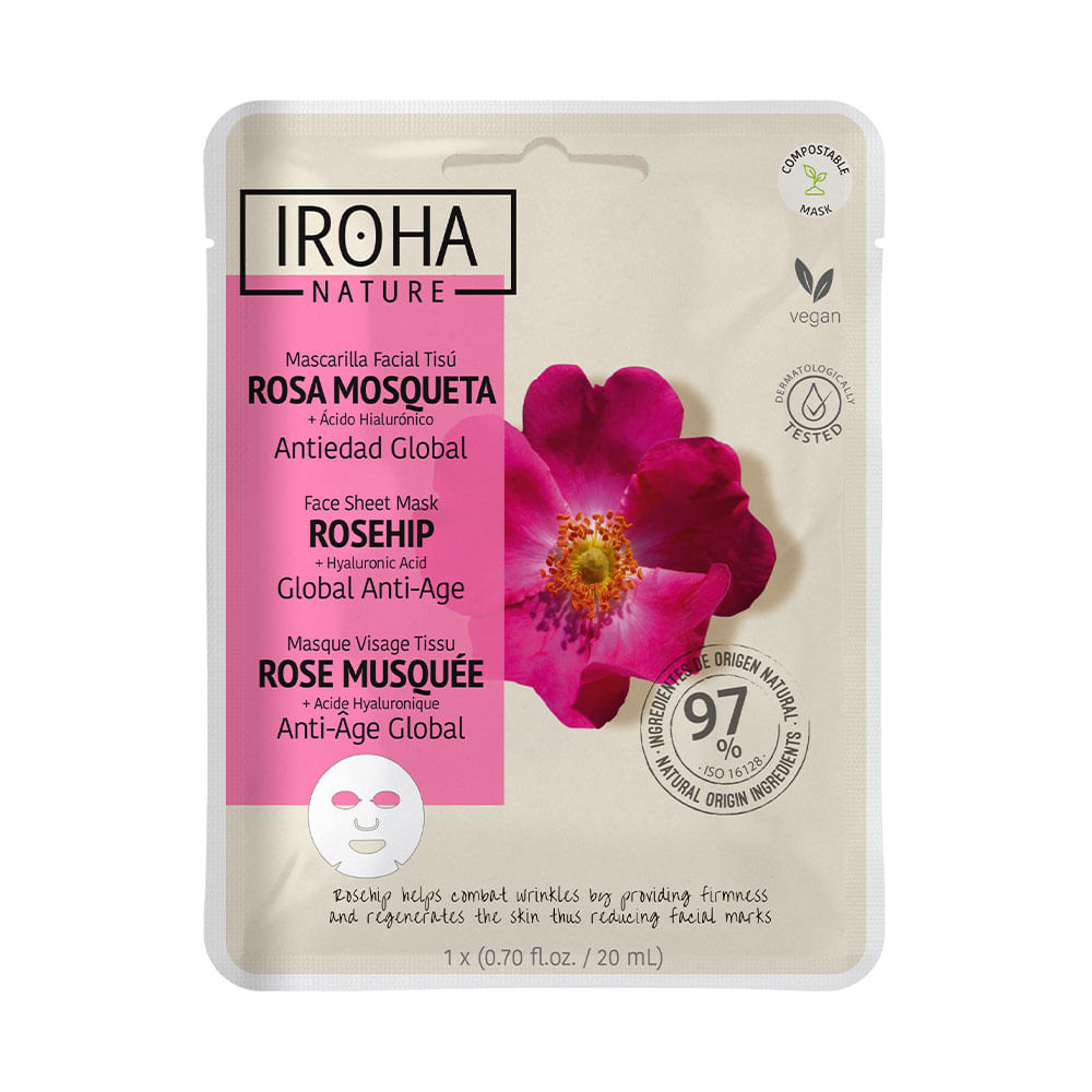 Mascarilla Facial Tisú de Rosa Mosqueta Iroha Antiedad global 20 ml
