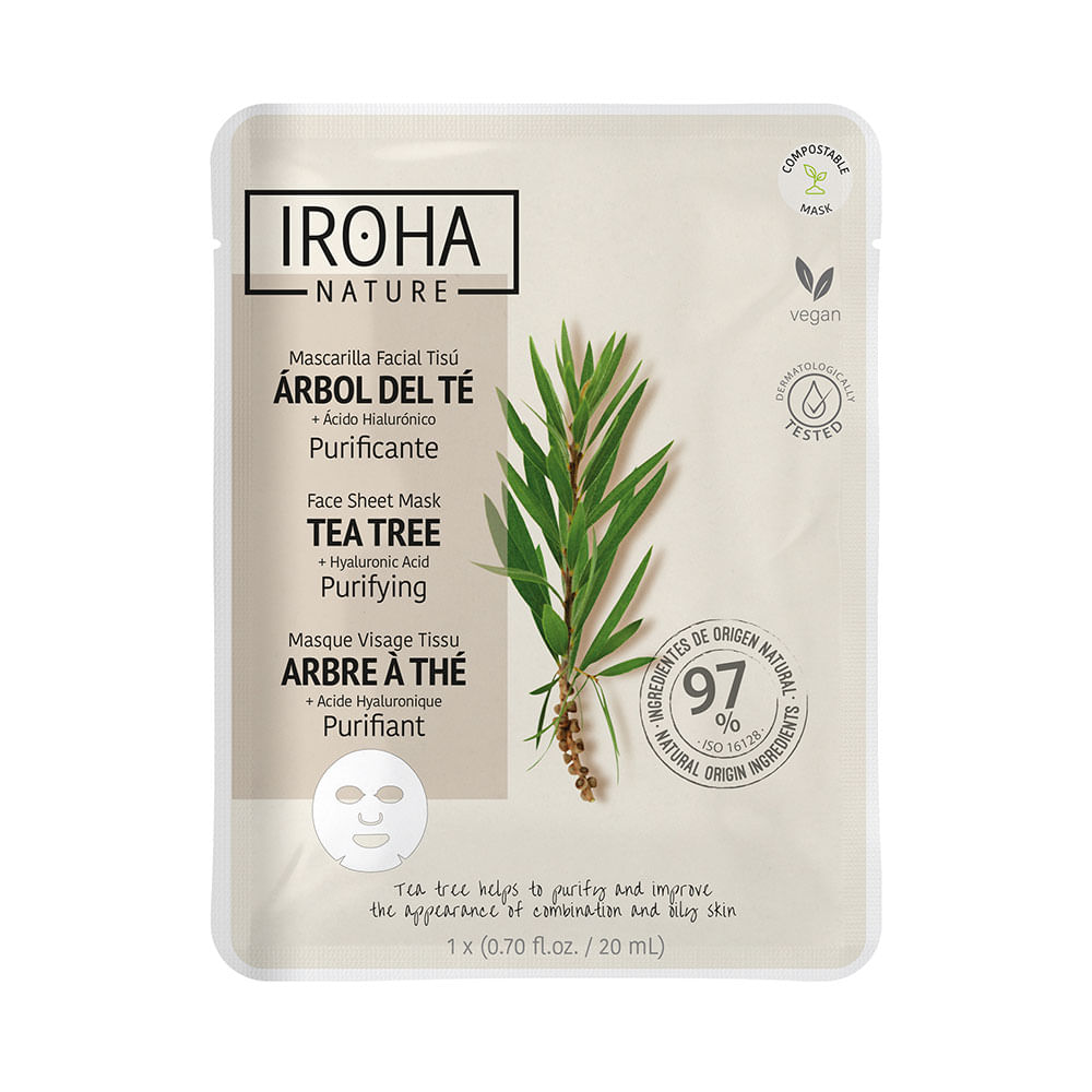 Mascarilla Facial Tisú de Árbol del Té Iroha Ácido Hialurónico 20 ml
