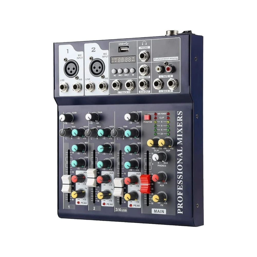 Mezclador de Audio Profesional 4 Canales Mezclador Audio USB Bluetoot