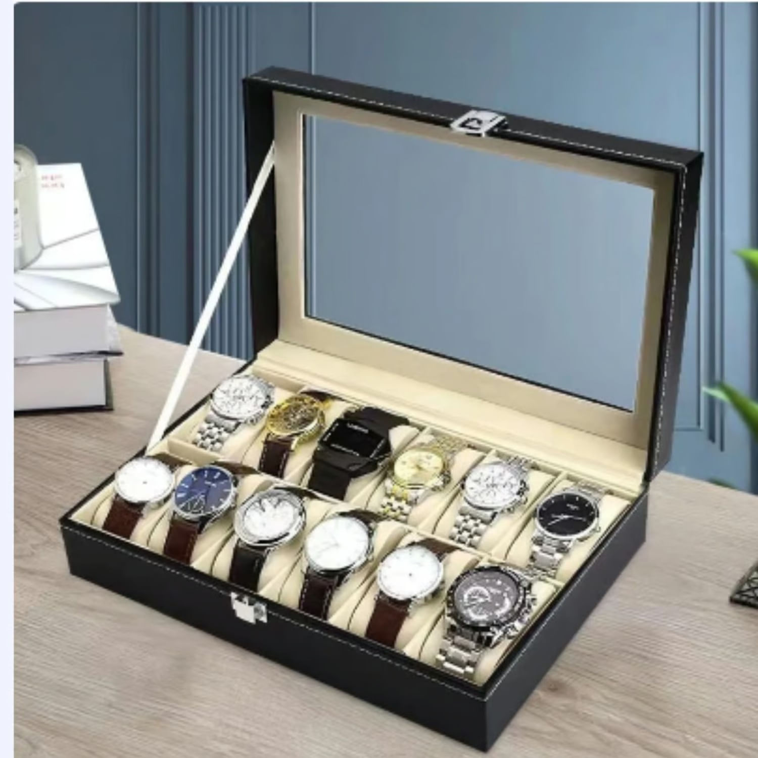 Caja Organizadora de 6Relojes Porta Relojes Organizador de 12Compartimientos Portarelojes Exhibidor