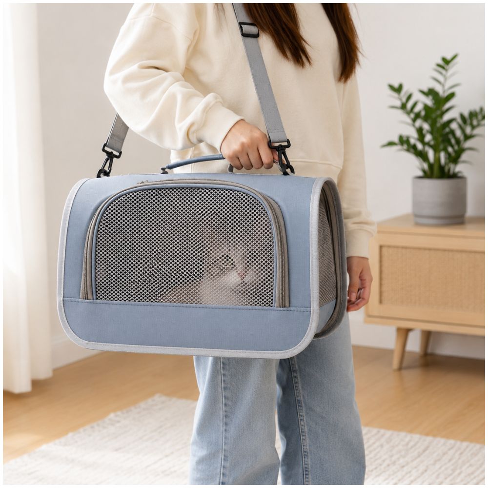 Bolso Mochila Maletín para Transportar Mascotas Pequeñas Gatos Transpirable - Azul