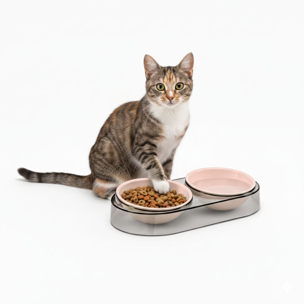 Plato Comedero Bebedero Doble Cuenco Moderno para Mascotas Perros y Gatos - Crema