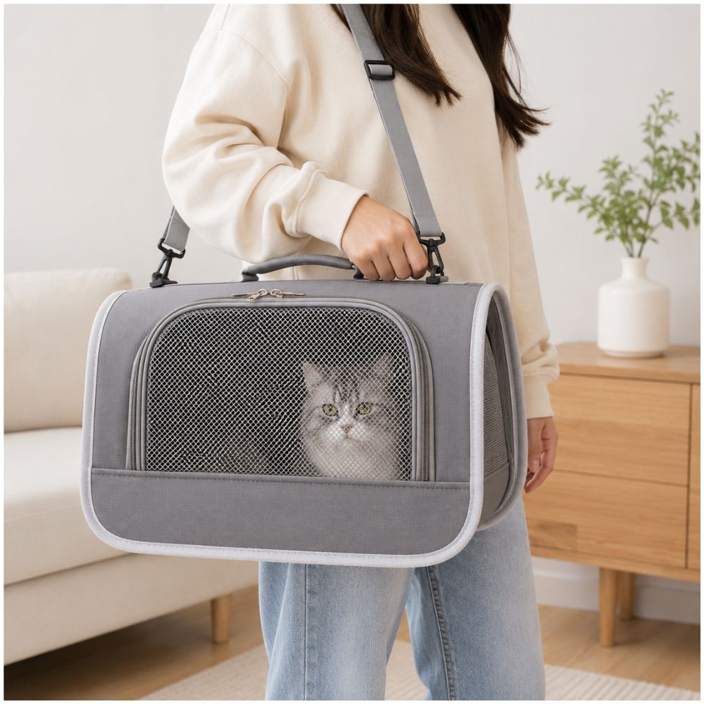 Bolso Mochila Maletín para Transportar Mascotas Pequeñas Gatos Transpirable - Gris