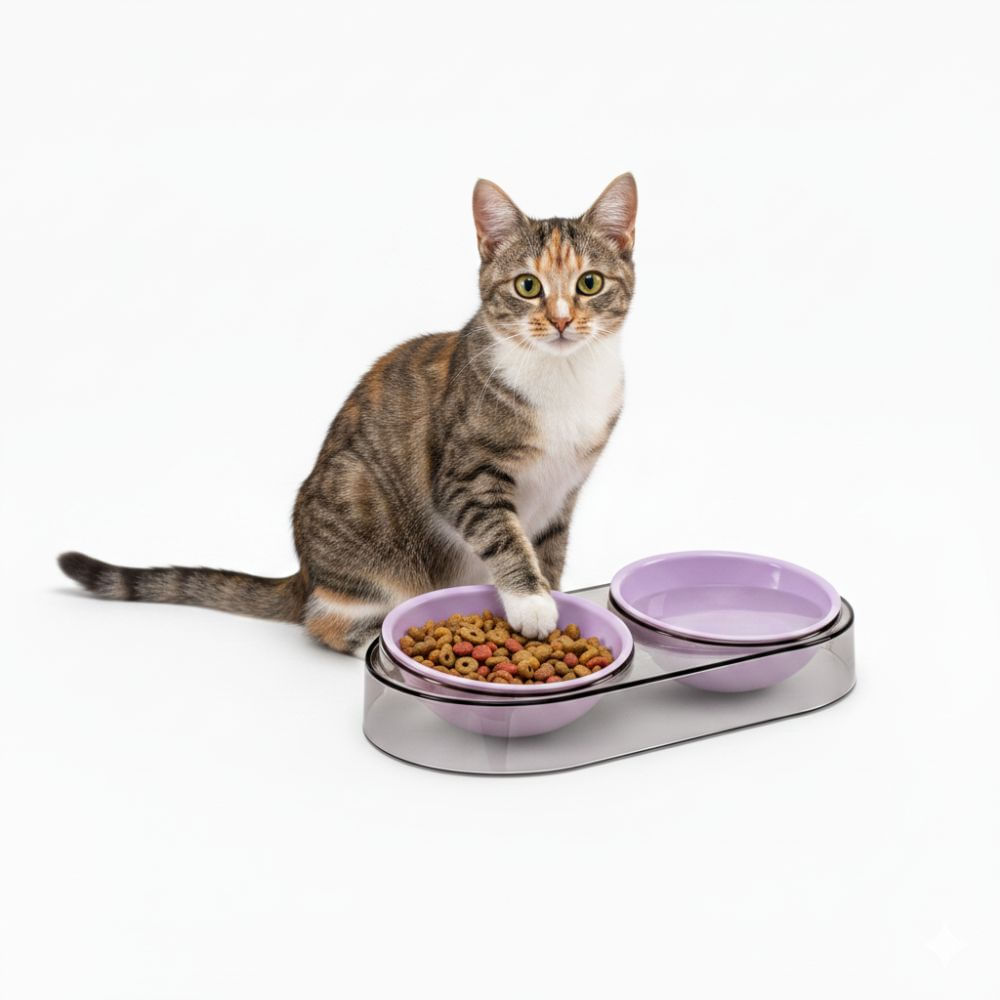 Plato Comedero Bebedero Doble Cuenco Moderno para Mascotas Perros y Gatos - Morado