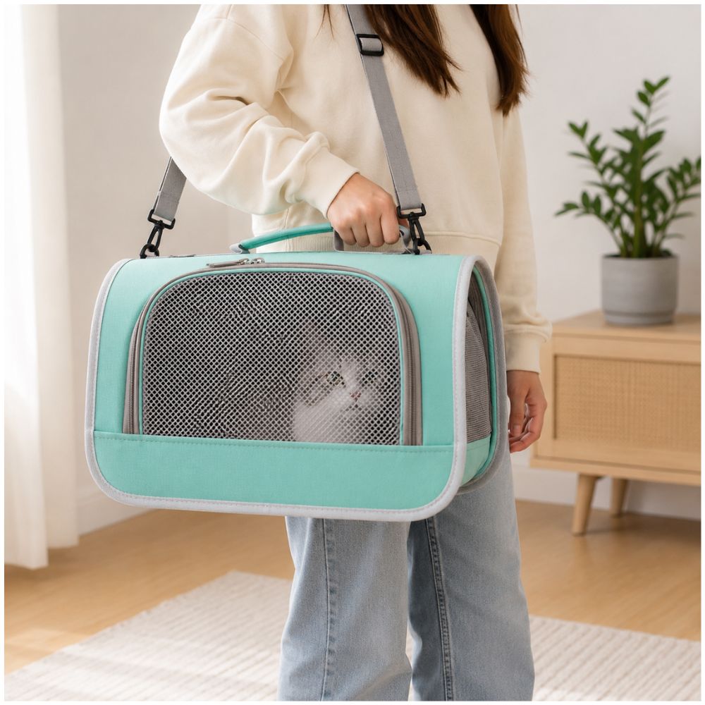 Bolso Mochila Maletín para Transportar Mascotas Pequeñas Gatos Transpirable - Verde