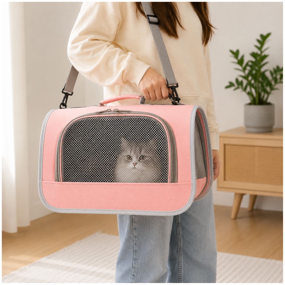 Bolso Mochila Maletín para Transportar Mascotas Pequeñas Gatos Transpirable - Rosado