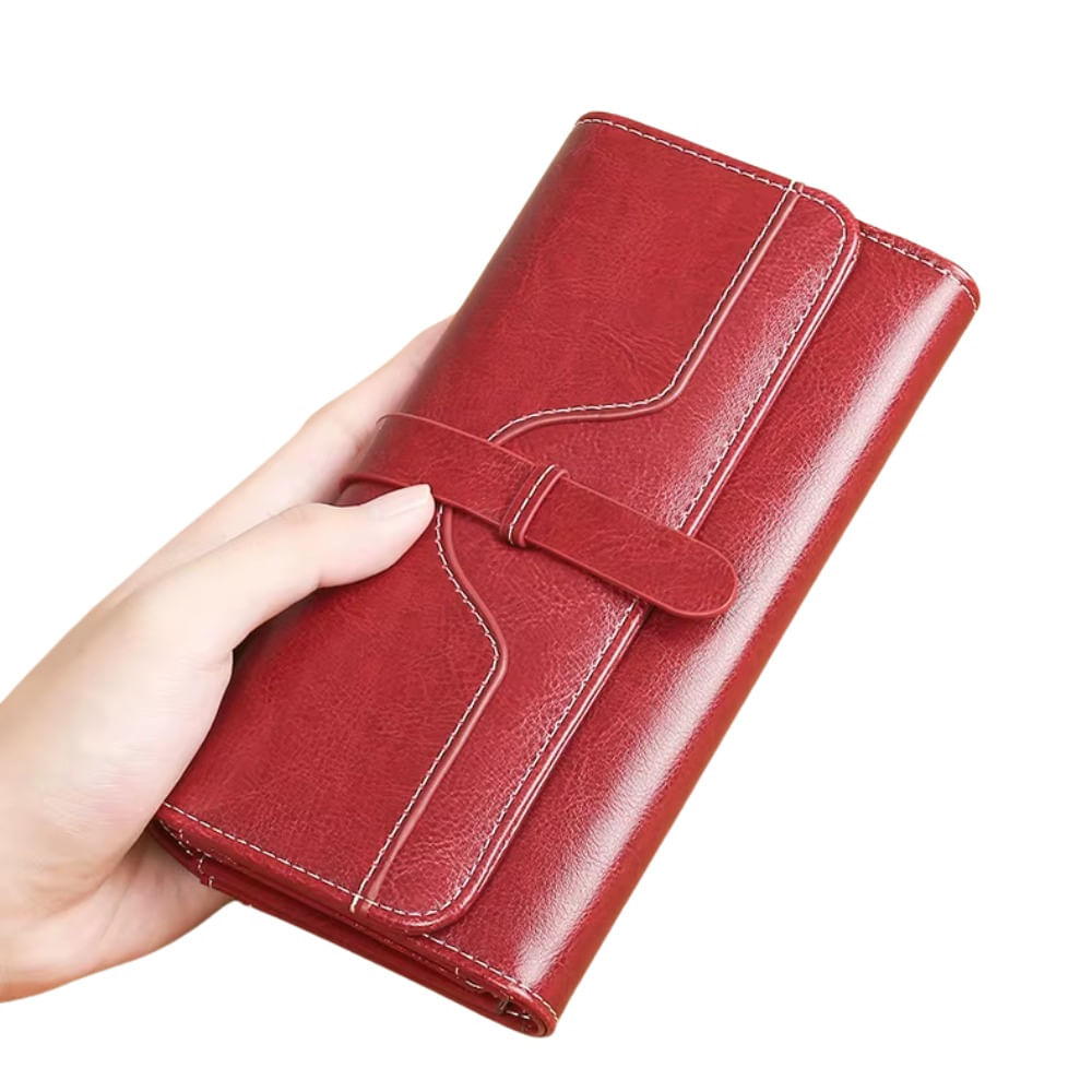 Billetera De Cuero Vacuno Diseño Elegante con RFID 5160 Roja