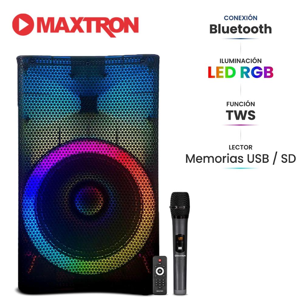 Parlante Activo Maxtron MX 1501 Rainbow Boufer 15"" USB BT TWS LED RGB