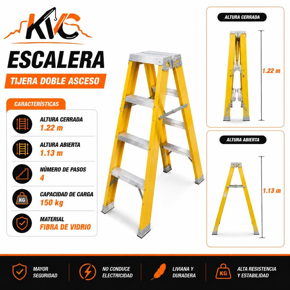 ESCALERA FIBRA DE VIDRIO 5 PASOS MARCA KVC