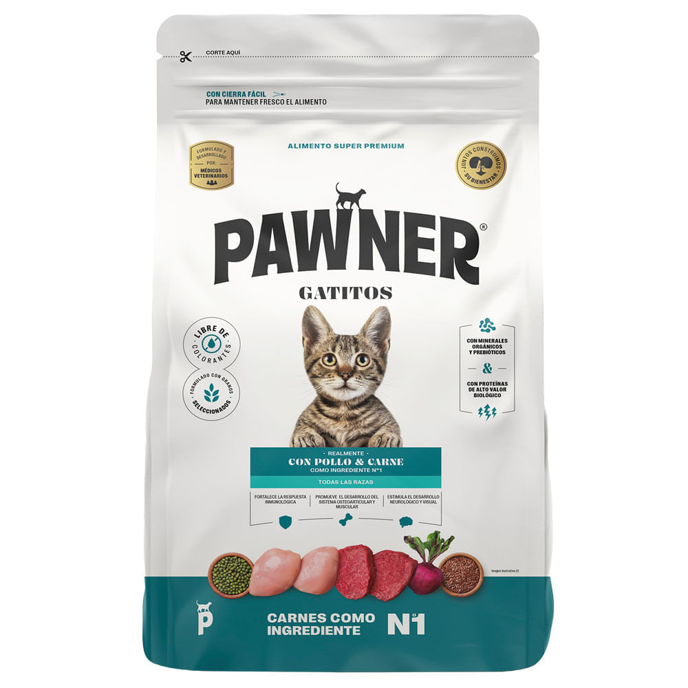 Comida para Gatos PAWNER Cachorros Con Pollo y Carne Bolsa 1Kg