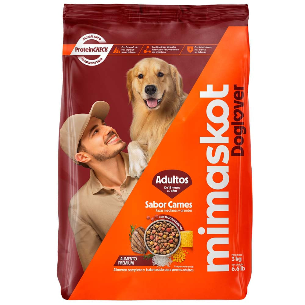 Alimento para Perro MIMASKOT Adulto Medianos y Grandes Sabor Carne Bolsa 3Kg