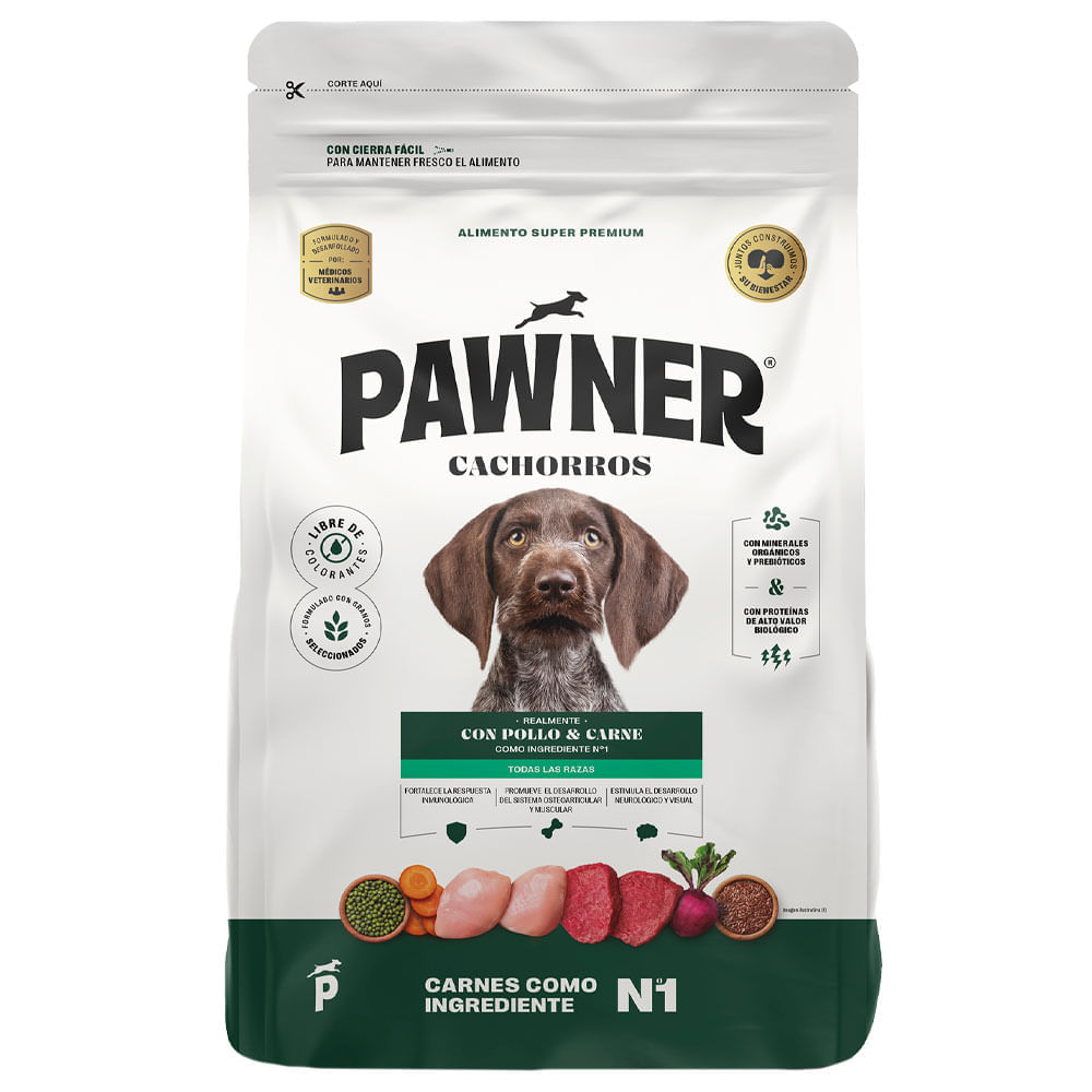 Comida para Perros PAWNER Cachorros Con Pollo y Carne Bolsa 3Kg