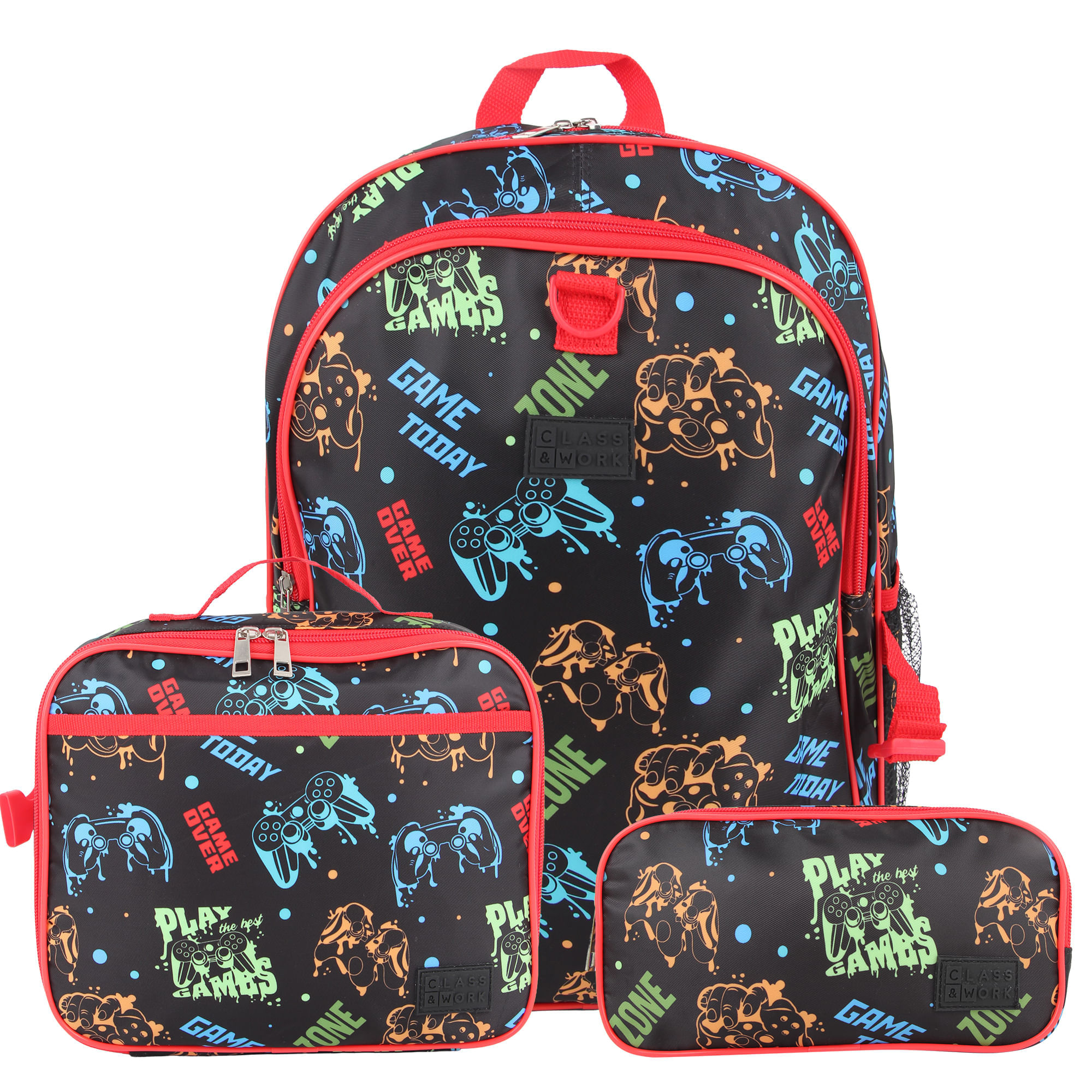 Set x3 Mochila, Lonchera y Cartuchera Gamer CLASS&WORK