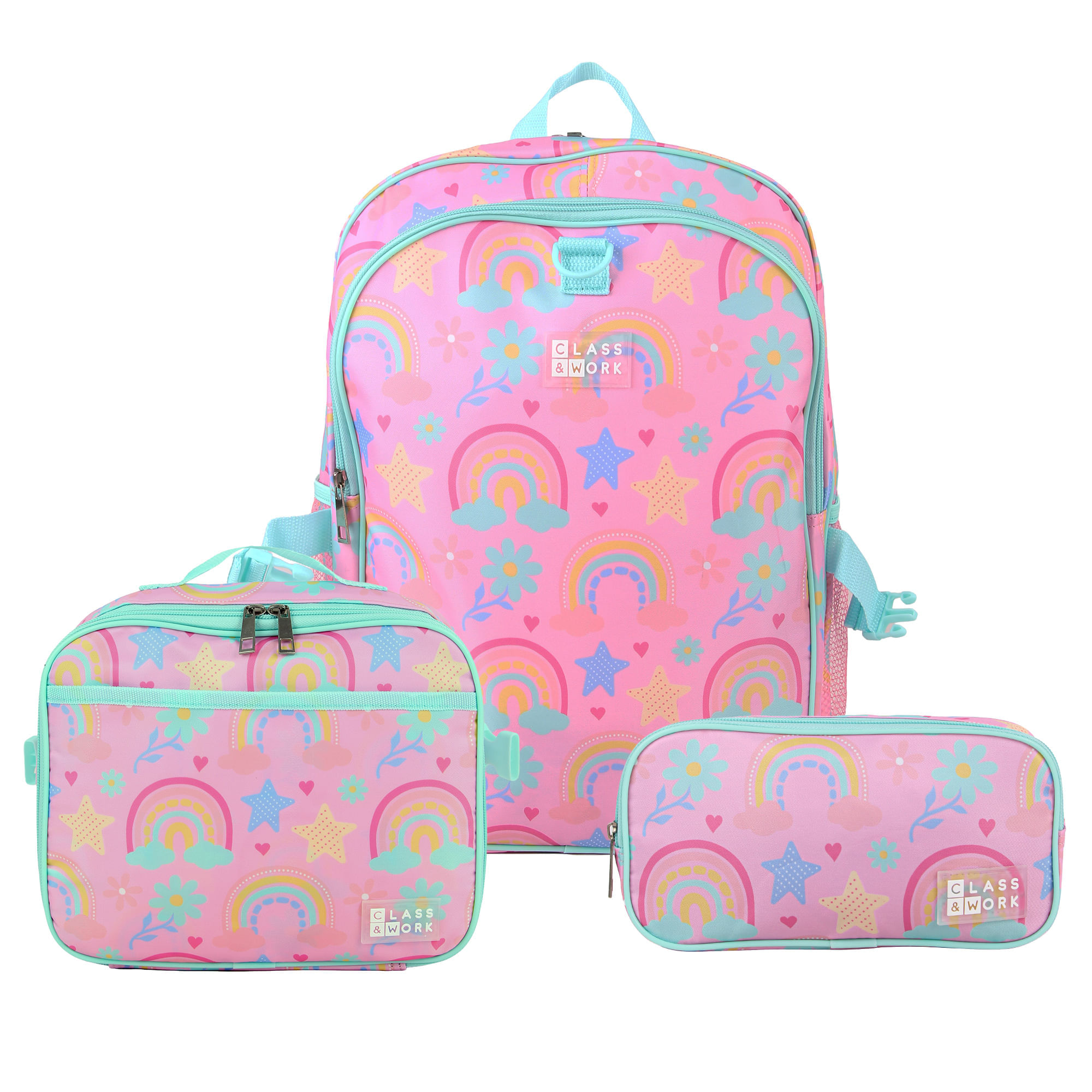 Set x3 Mochila y Lonchera Carro Arcoiris CLASS&WORK