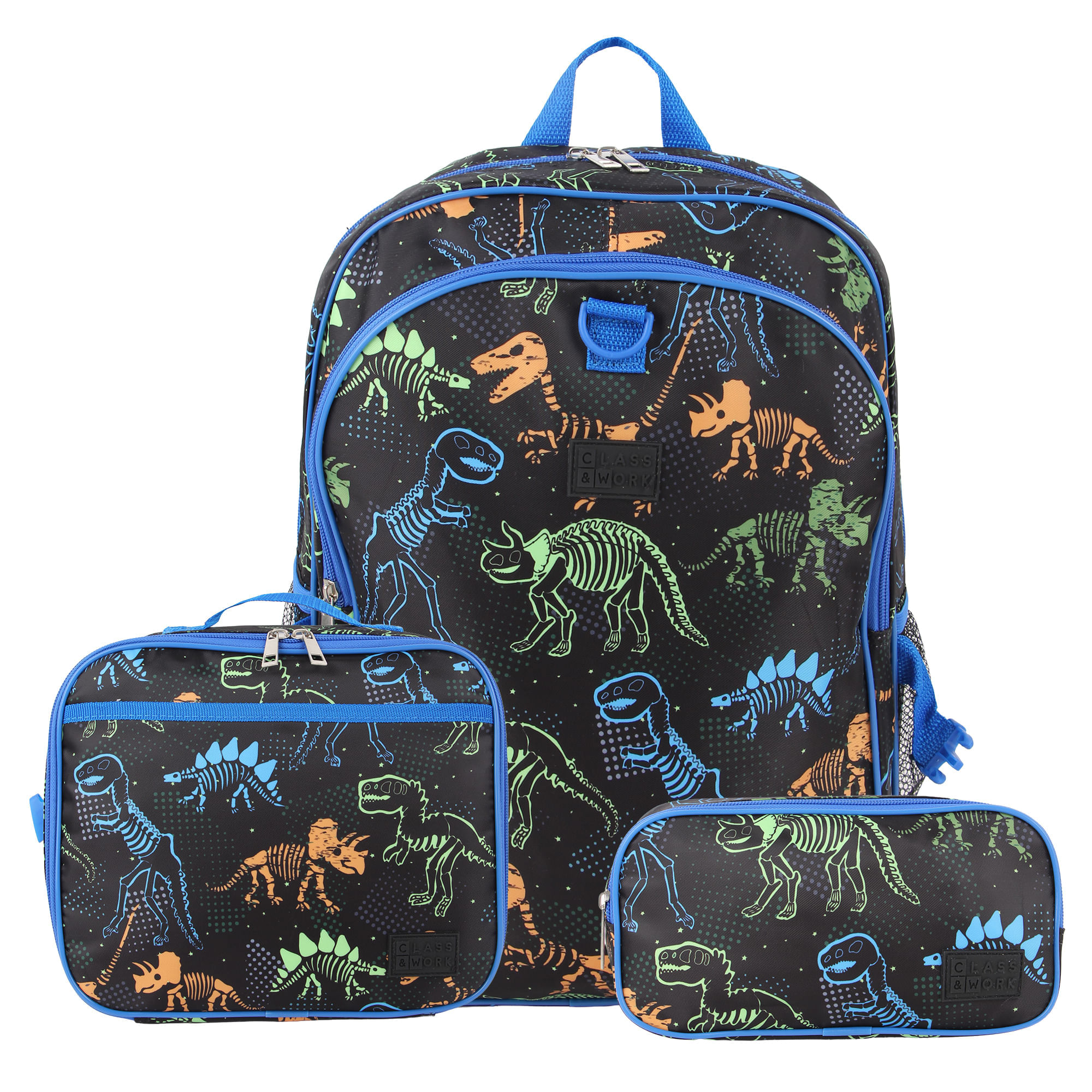 Set x3 Mochila, Lonchera y Cartuchera Dino CLASS&WORK