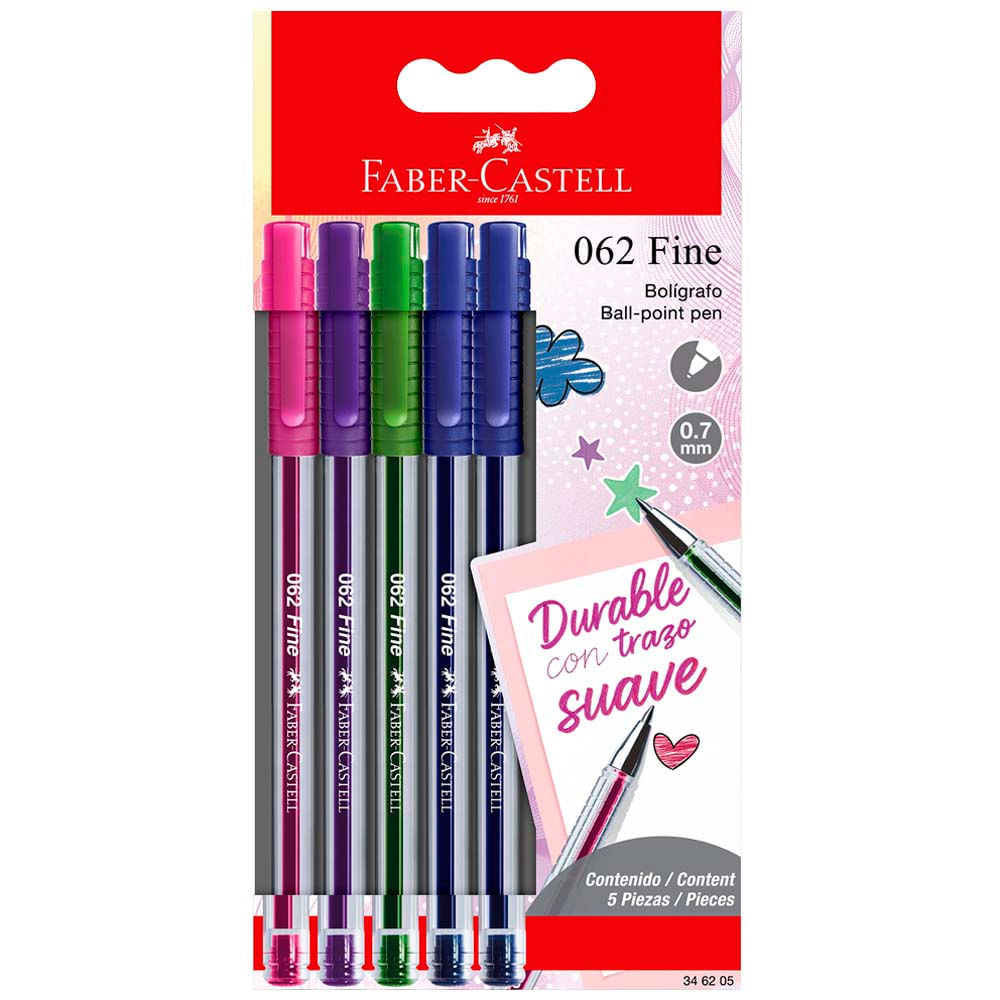 Lapiceros FABER CASTELL 062-F Colores Pack 5un