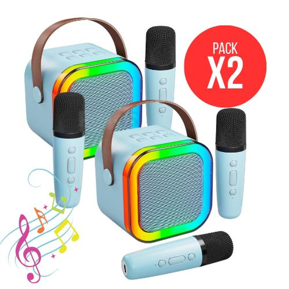 Micrófono Karaoke Con Parlante - Celeste, Para Diversión De Los Peques, Pack X2 Unidades