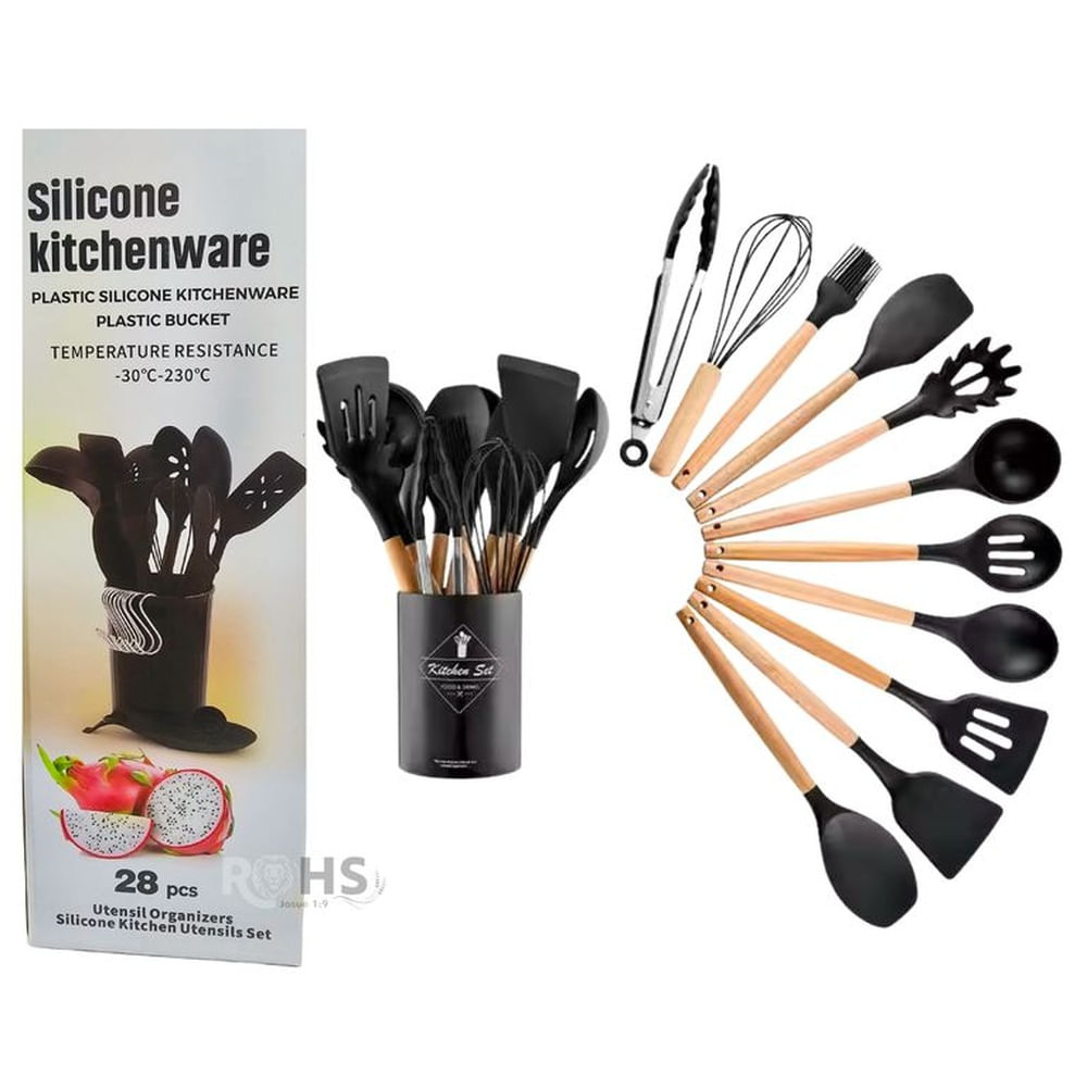 Pack de Utensilios para Cosina de 28 Piezas, Color Negro