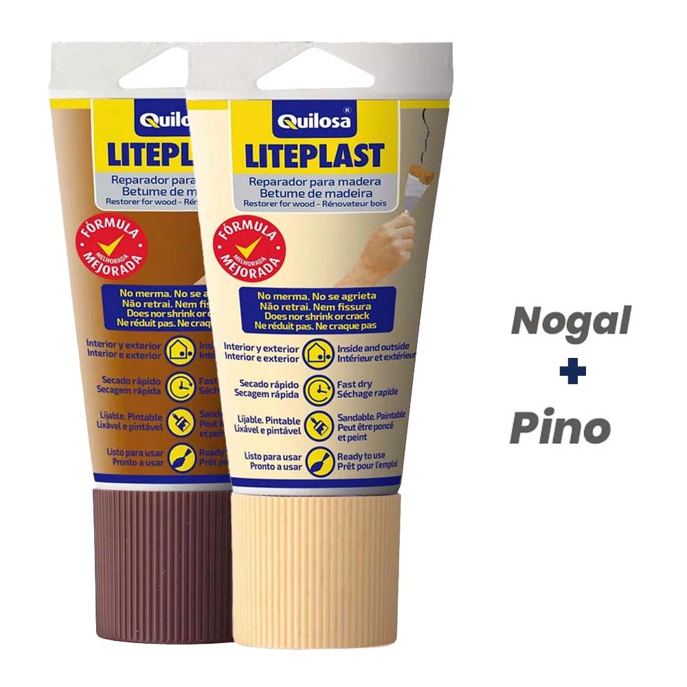 Pack Duo de Masilla Quilosa Liteplast Madera Tubo 150ML Sapelly y Pino