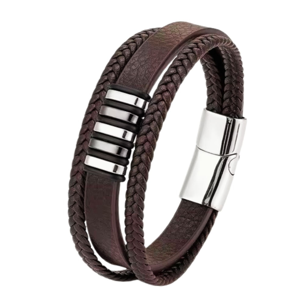 Pulsera De Cuero Y Acero -inoxidable ROMEO 21 CM. Café