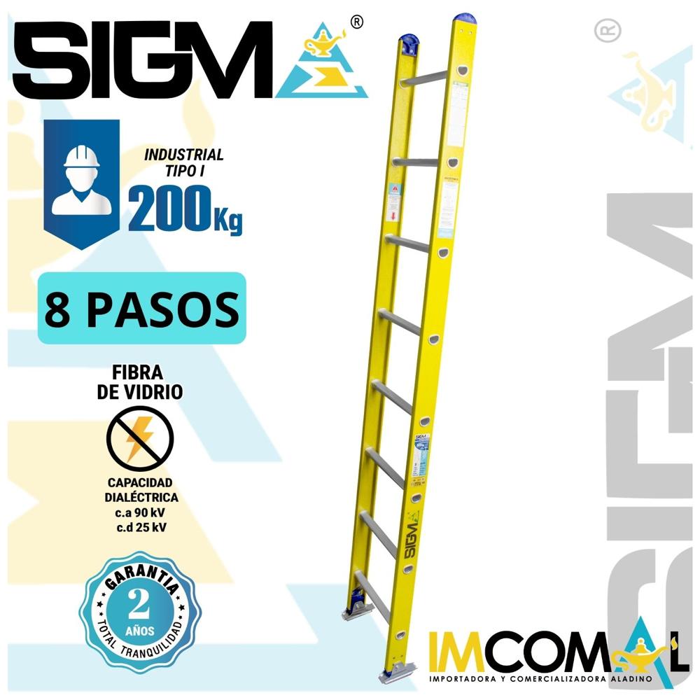 Escalera Fibra de Vidrio Arrimo de 08 Pasos. Cap. Max. de Carga: 200 Kg. Tipo I (Industrial)