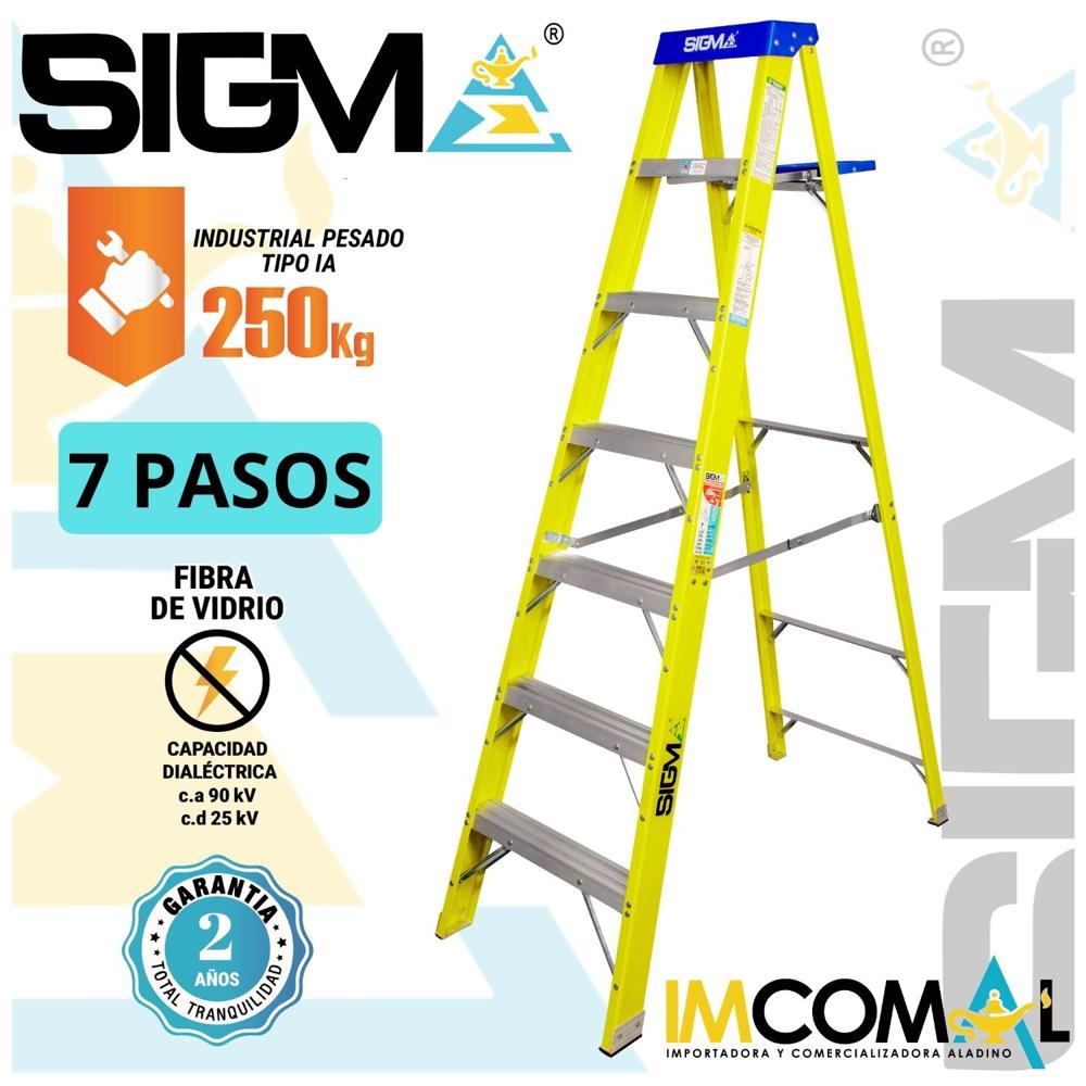 Escalera Fibra de Vidrio Tijera Simple Acceso de 7 Pasos. Carga Max:250Kg. Tipo IA Industrial Pesado
