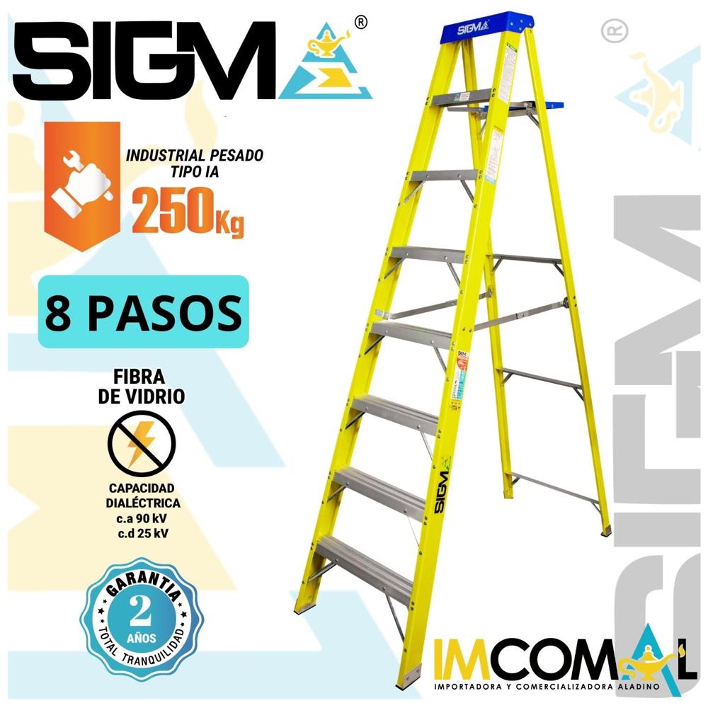 Escalera Fibra de Vidrio Tijera Simple Acceso de 8 Pasos. Carga Max:250Kg. Tipo IA Industrial Pesado