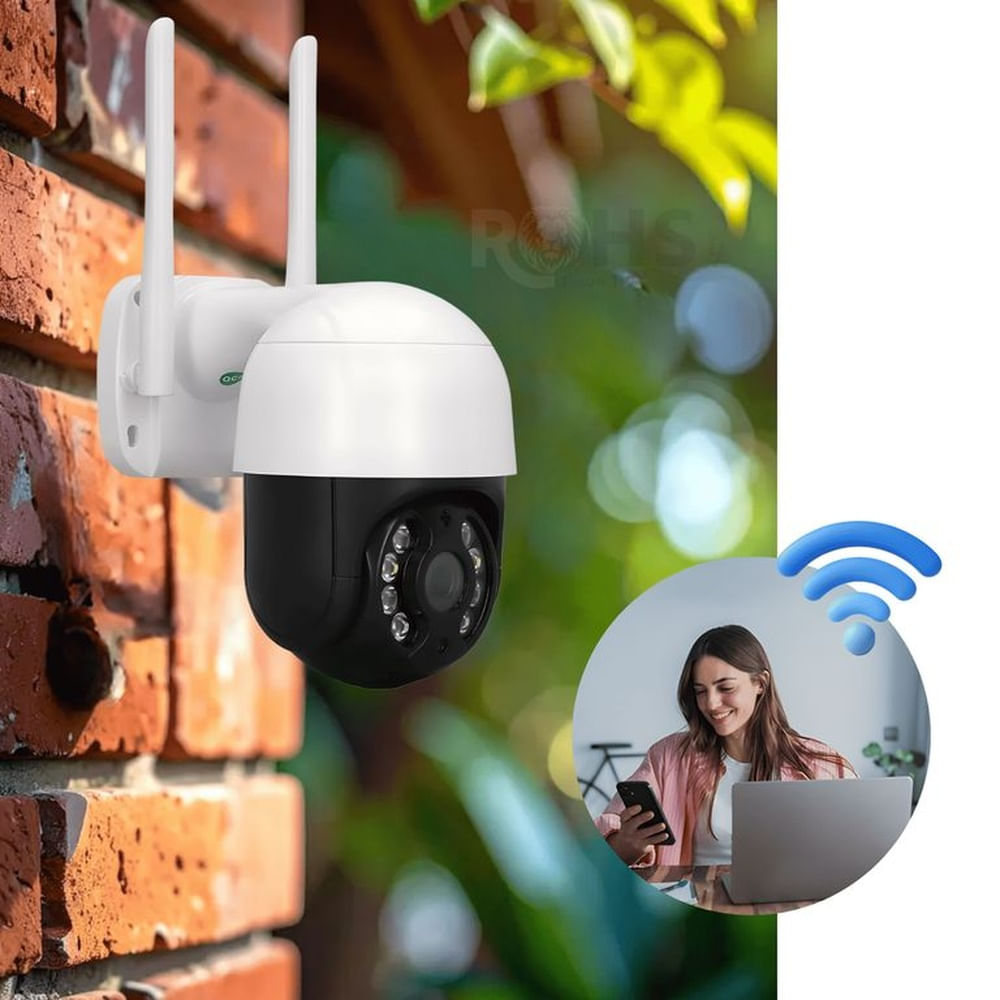Cámara De Seguridad WiFi Exterior 360° HD Visión Nocturna Audio Bidireccional Detección Movimiento Blanco