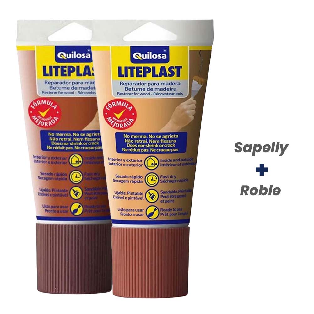 Pack Duo de Masilla Quilosa Liteplast Madera Tubo 150ML Sapelly y Roble