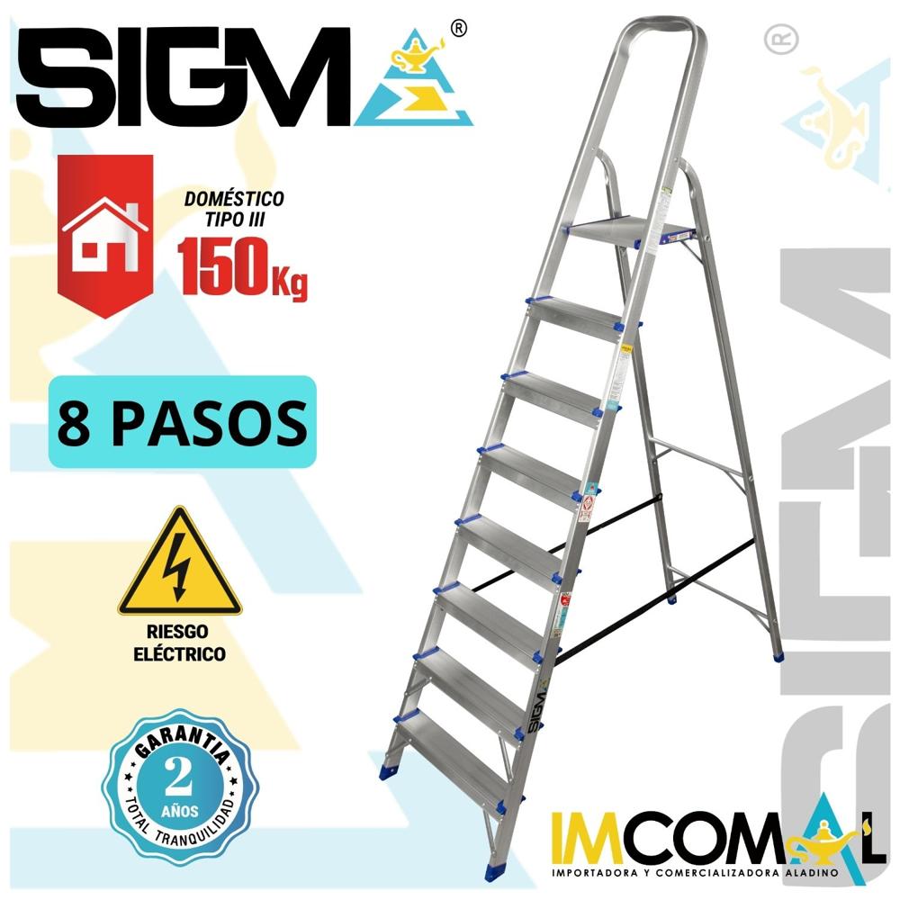 Escalera Aluminio Banqueta de 8 Pasos. Cap. Max. de Carga: 150 Kg. Tipo III (Domestica)