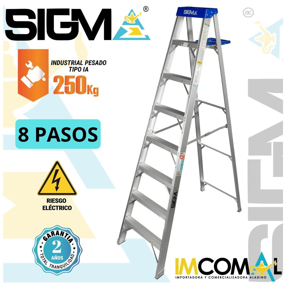 Escalera Aluminio Tijera Simple Acceso de 8 Pasos. Carga Max.: 250 Kg. Tipo IA. Industrial Pesado