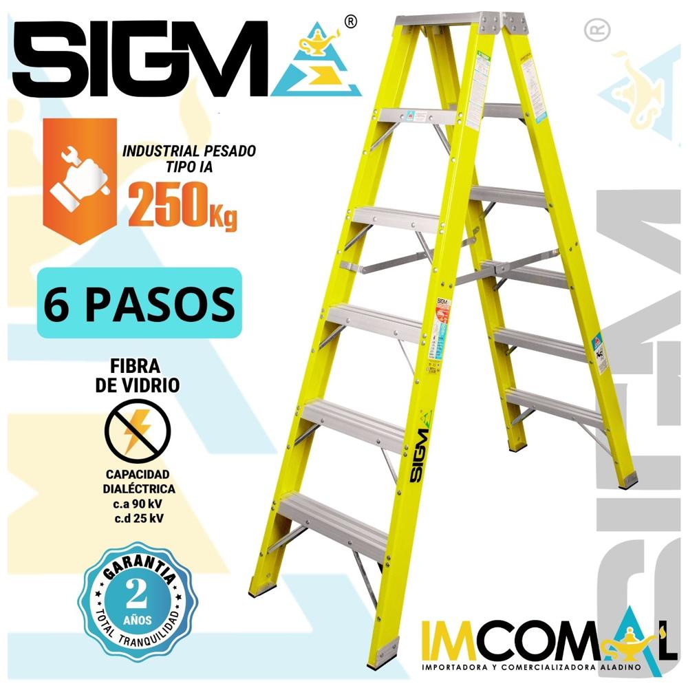 Escalera Fibra de Vidrio Tijera Doble Acceso de 6 Pasos. Carga Max:250 Kg. Tipo IA Industrial Pesado