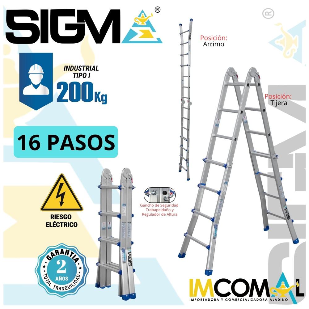 Escalera Aluminio Multipropósito Telescópica de 16 Pasos 4x4. Carga: 200 Kg. Tipo I Industrial