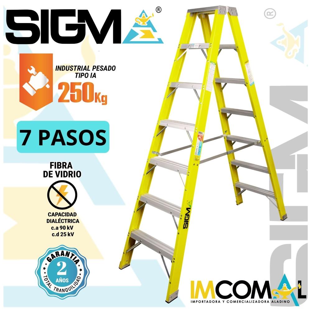 Escalera Fibra de Vidrio Tijera Doble Acceso de 7 Pasos. Carga Max:250 Kg. Tipo IA Industrial Pesado