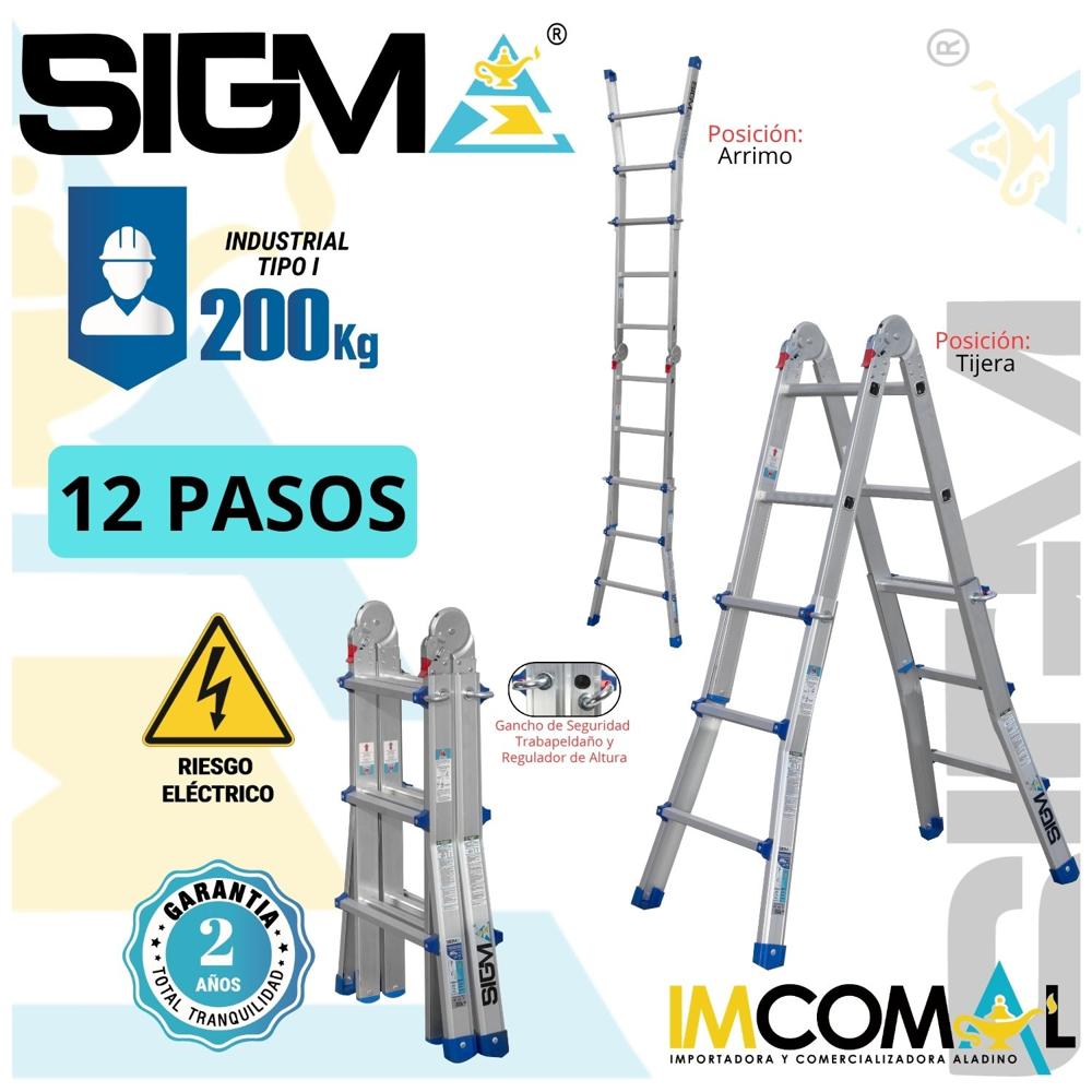 Escalera Aluminio Multipropósito Telescópica de 12 Pasos 4x3. Carga: 200 Kg. Tipo I Industrial