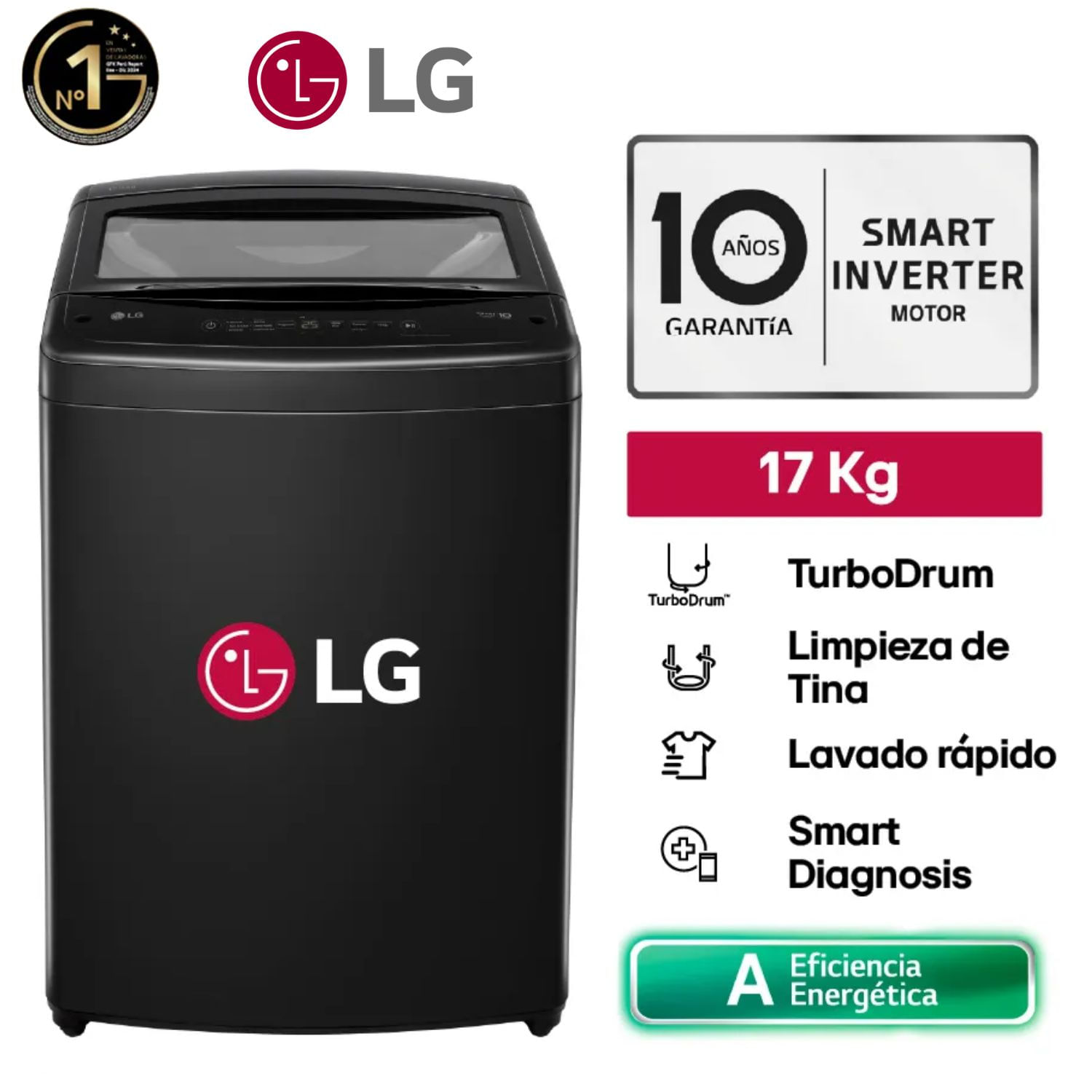 Lavadora LG 17Kg Smart Inverter Turbodrum WT17OBVTB Negro Onyx
