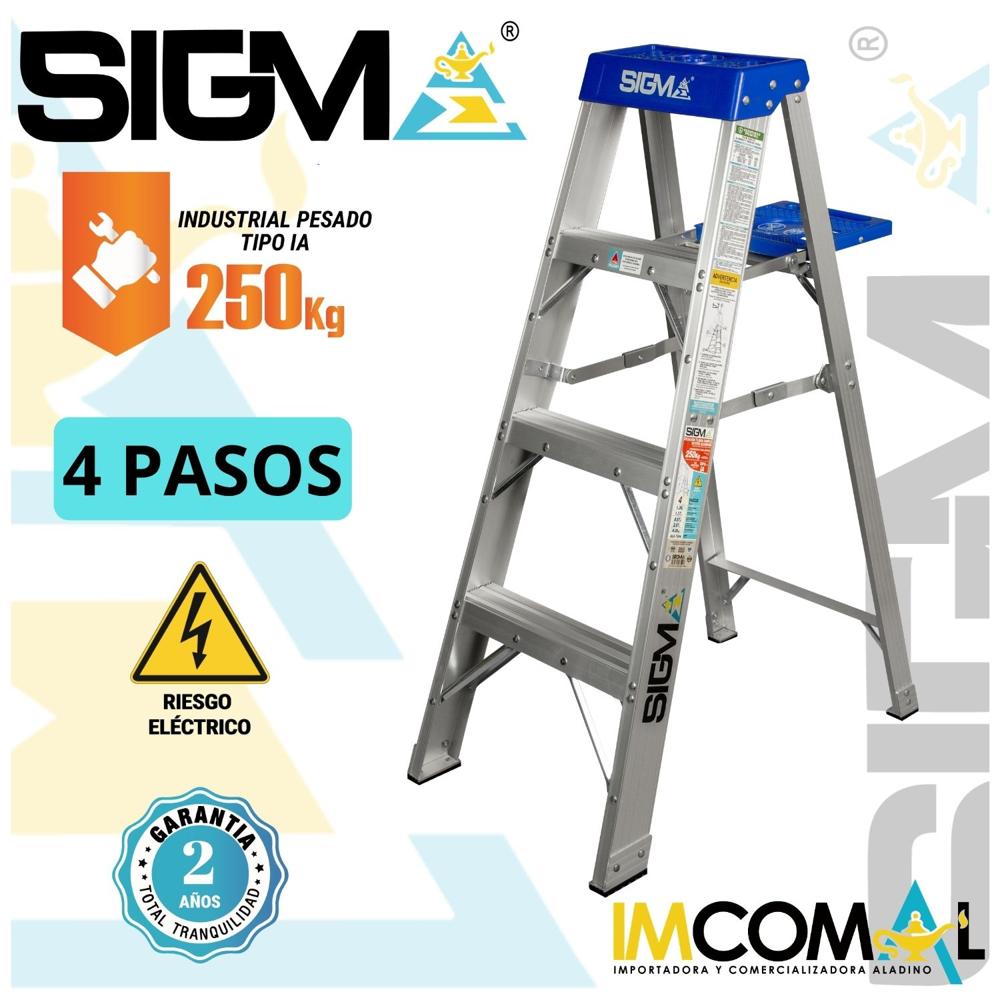 Escalera Aluminio Tijera Simple Acceso de 4 Pasos. Carga Max.: 250 Kg. Tipo IA. Industrial Pesado